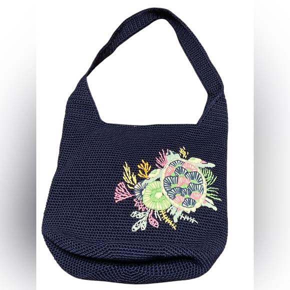 The Sak Navy Crochet Shoulder Bag with Colorful Embroidery - Picture 1 of 3